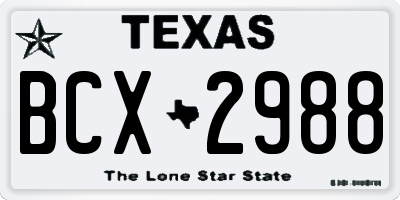 TX license plate BCX2988