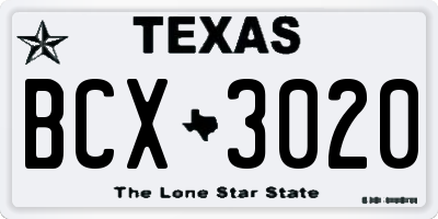 TX license plate BCX3020
