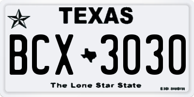 TX license plate BCX3030