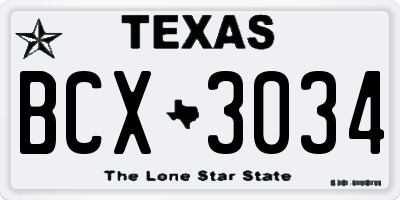 TX license plate BCX3034