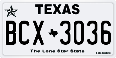 TX license plate BCX3036