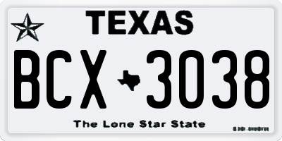 TX license plate BCX3038