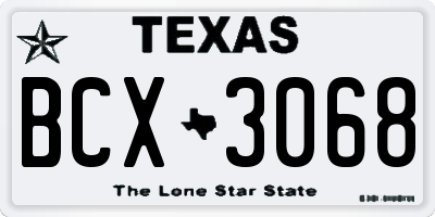TX license plate BCX3068