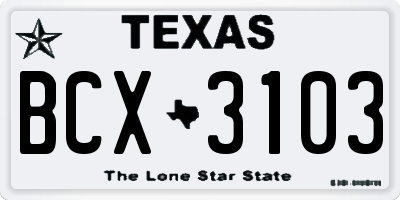 TX license plate BCX3103