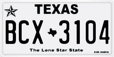 TX license plate BCX3104