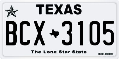 TX license plate BCX3105