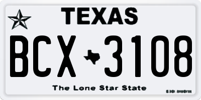 TX license plate BCX3108
