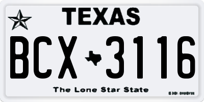 TX license plate BCX3116