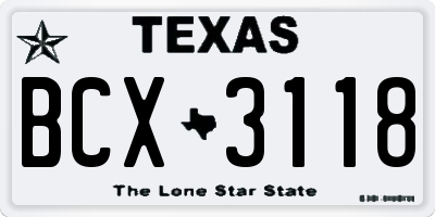 TX license plate BCX3118