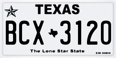 TX license plate BCX3120