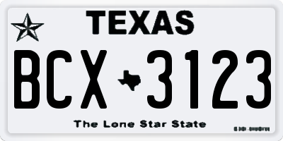 TX license plate BCX3123
