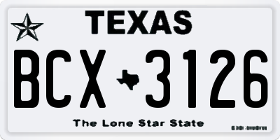 TX license plate BCX3126