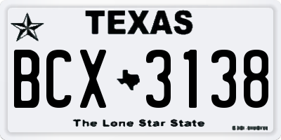 TX license plate BCX3138