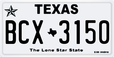 TX license plate BCX3150