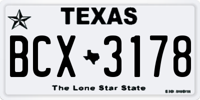 TX license plate BCX3178