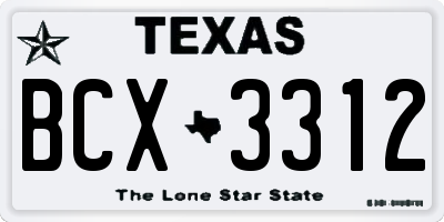 TX license plate BCX3312