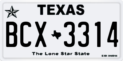 TX license plate BCX3314