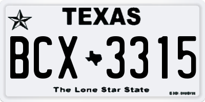 TX license plate BCX3315