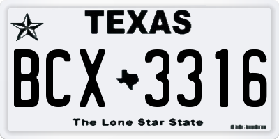 TX license plate BCX3316