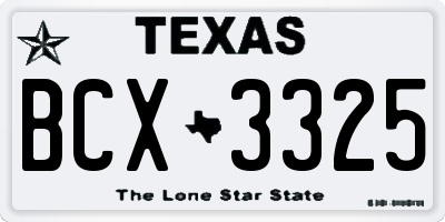 TX license plate BCX3325