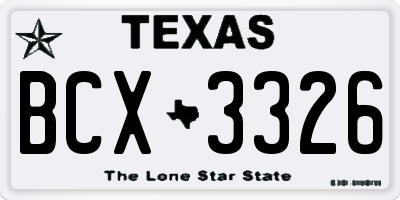 TX license plate BCX3326