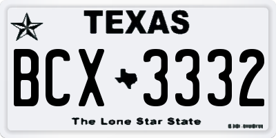 TX license plate BCX3332