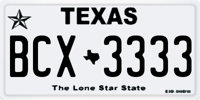 TX license plate BCX3333