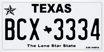 TX license plate BCX3334