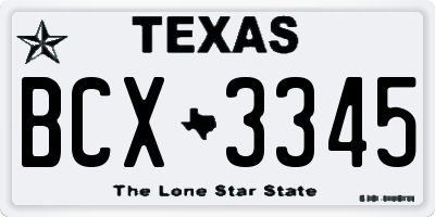 TX license plate BCX3345