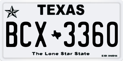 TX license plate BCX3360