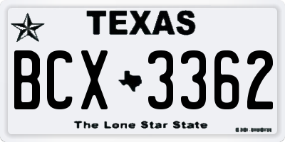 TX license plate BCX3362