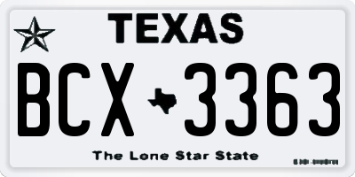 TX license plate BCX3363