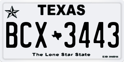 TX license plate BCX3443