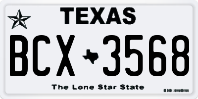 TX license plate BCX3568