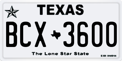 TX license plate BCX3600