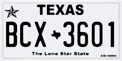 TX license plate BCX3601