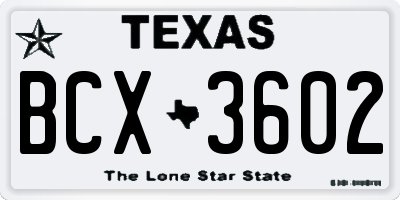 TX license plate BCX3602