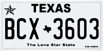 TX license plate BCX3603