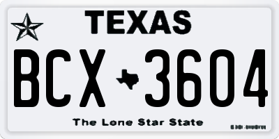 TX license plate BCX3604