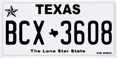 TX license plate BCX3608