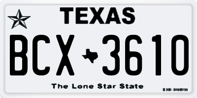 TX license plate BCX3610