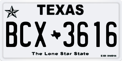 TX license plate BCX3616