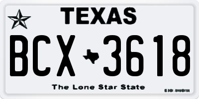 TX license plate BCX3618