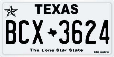 TX license plate BCX3624