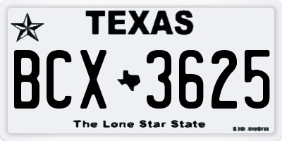 TX license plate BCX3625