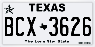 TX license plate BCX3626