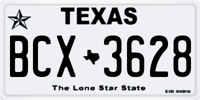 TX license plate BCX3628