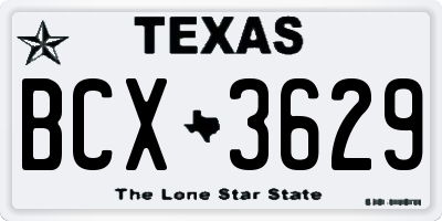 TX license plate BCX3629