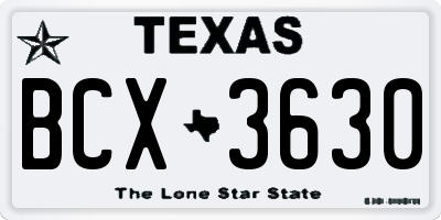 TX license plate BCX3630