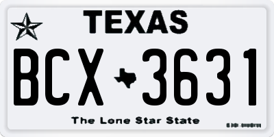 TX license plate BCX3631